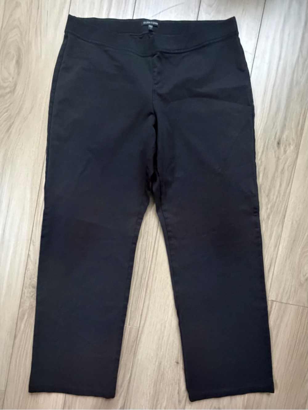 Eileen Fisher Black Straight-Leg Pull On Chinos Sz Large Stretch